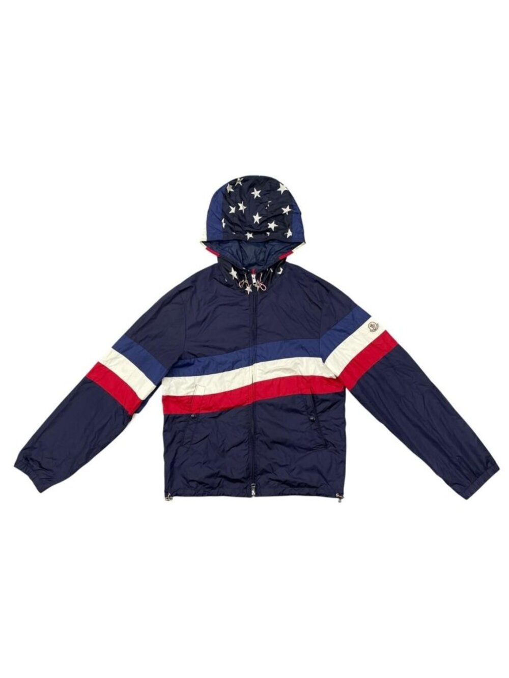 Moncler Jacket Cam Zip Up Hoodie Nylon Tricolor Line Star Navy Red White 1